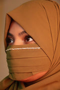 Regal Pleated Face Veil Mask with Stone Border - mehandi