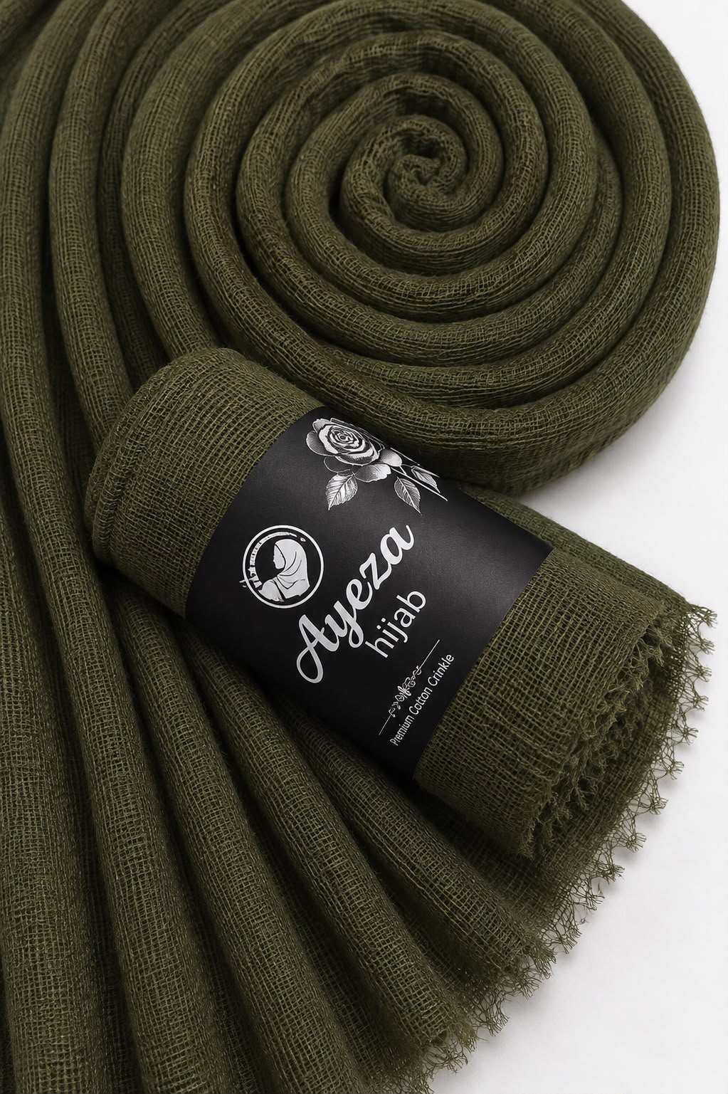 Everyday Crinkle Cotton Hijab – No Ironing Needed Olive Green color all-day comfort