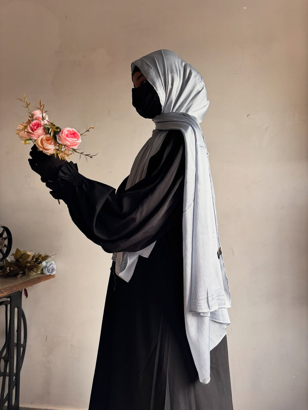 premium munna satin hijab silver