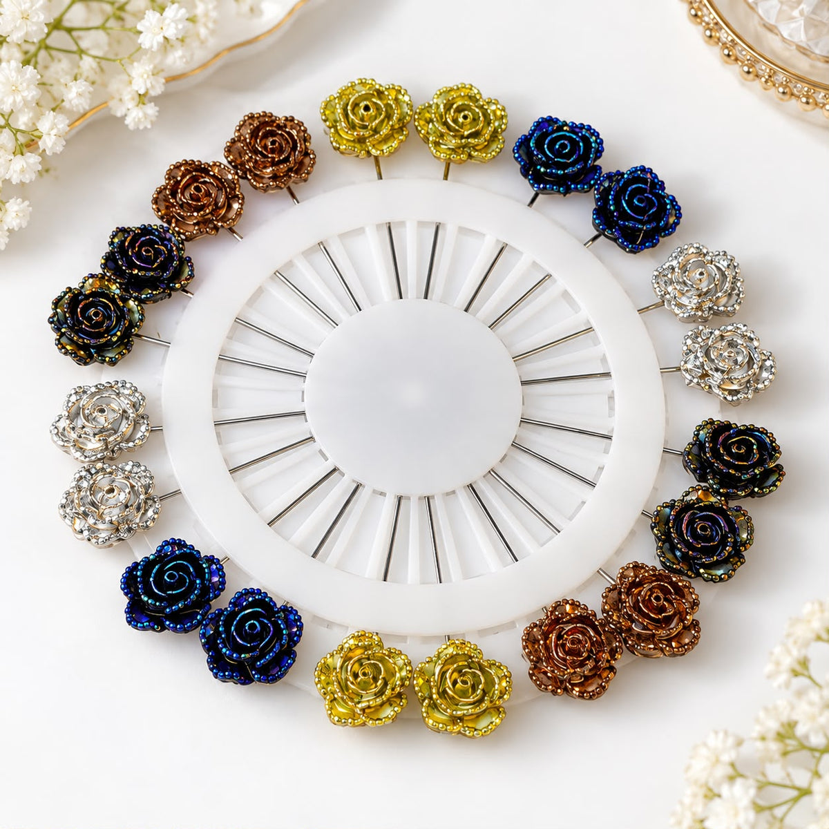 Premium 20 Glossy Flower Pins Set