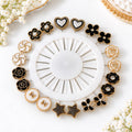 Premium 20 Black and Gold Flower Pins combo