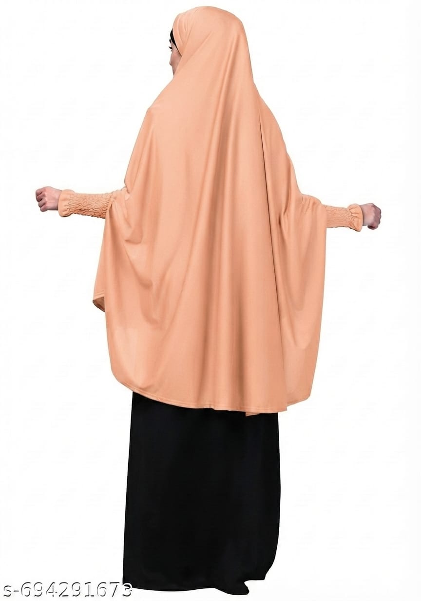 Peach Cape Khimar with Elastic Smocked Cuffs – Flowing Overhead Hijab