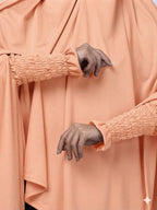 Peach Cape Khimar with Elastic Smocked Cuffs – Flowing Overhead Hijab