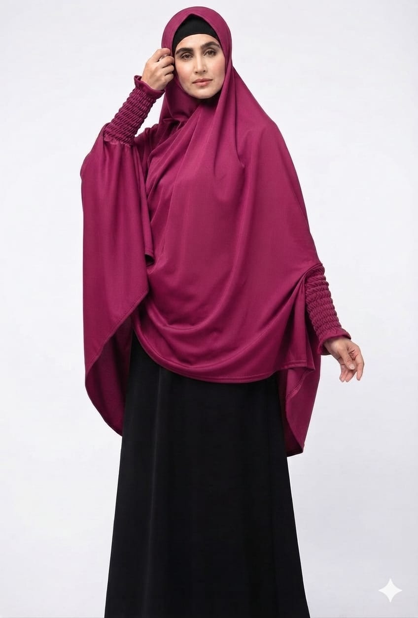 Elegant Magenta Long Khimar – Premium Overhead Hijab