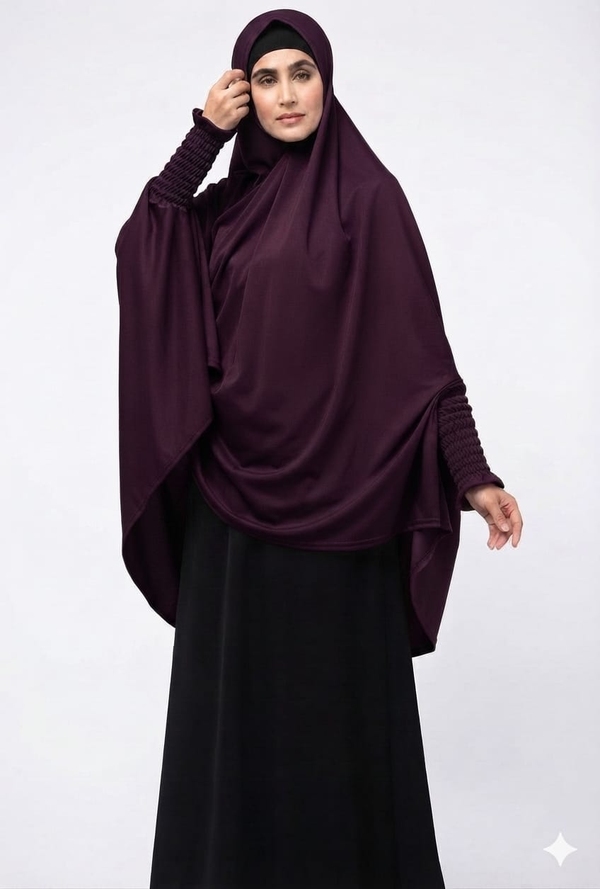 Deep Plum Smocked Cuff Khimar
