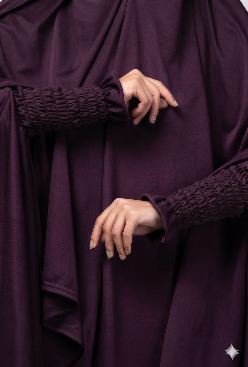 Deep Plum Smocked Cuff Khimar