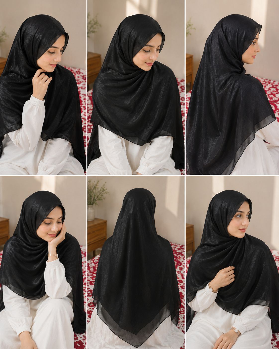 Luxury Crystal Glass Organza Black Shimmer Hijab