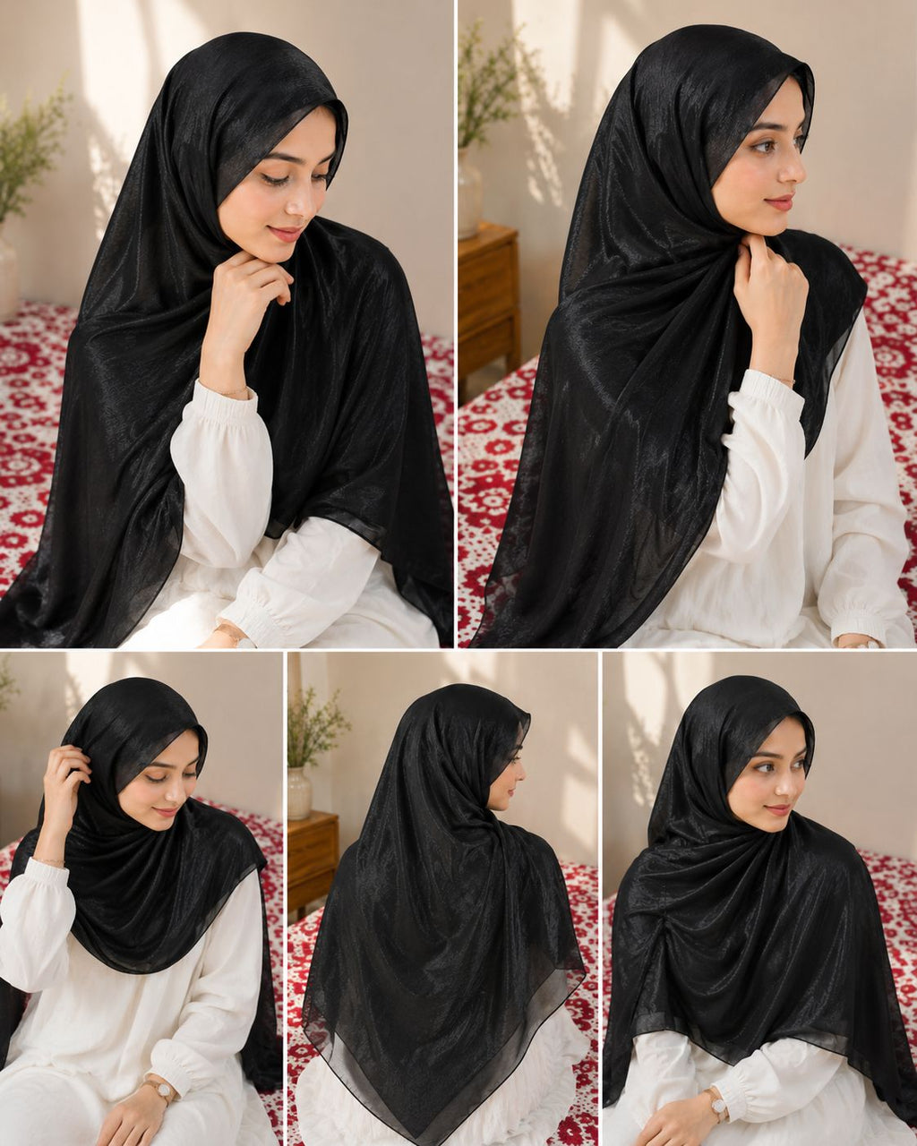Luxury Crystal Glass Organza Black Shimmer Hijab