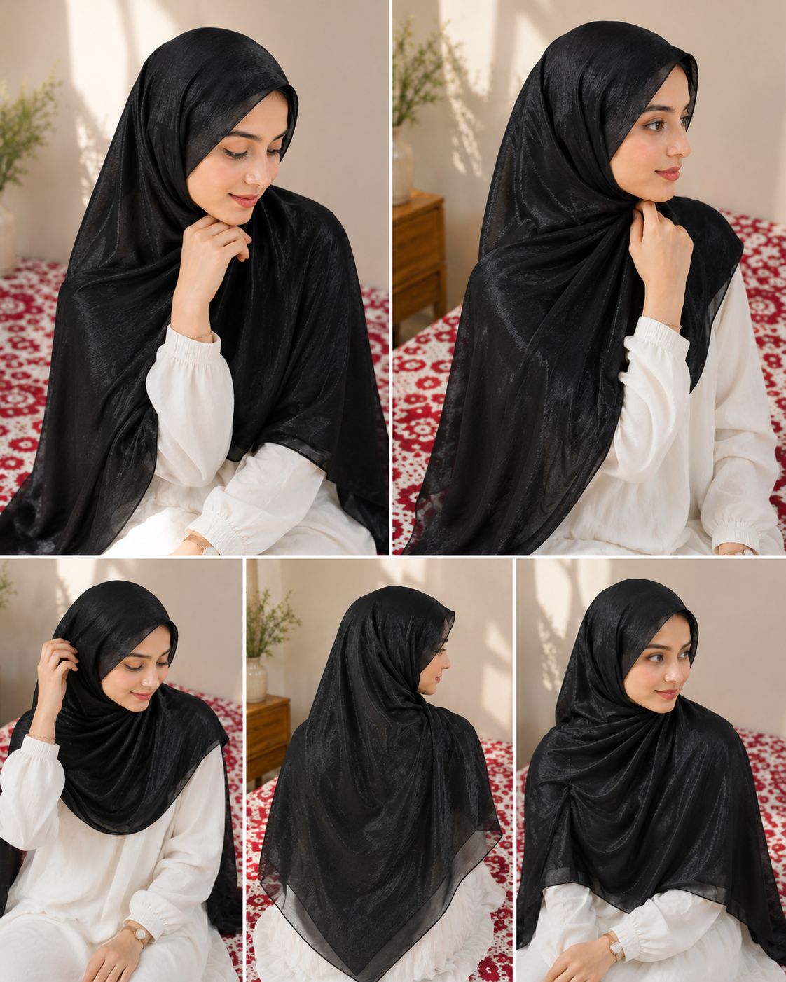 Luxury Crystal Glass Organza Black Shimmer Hijab
