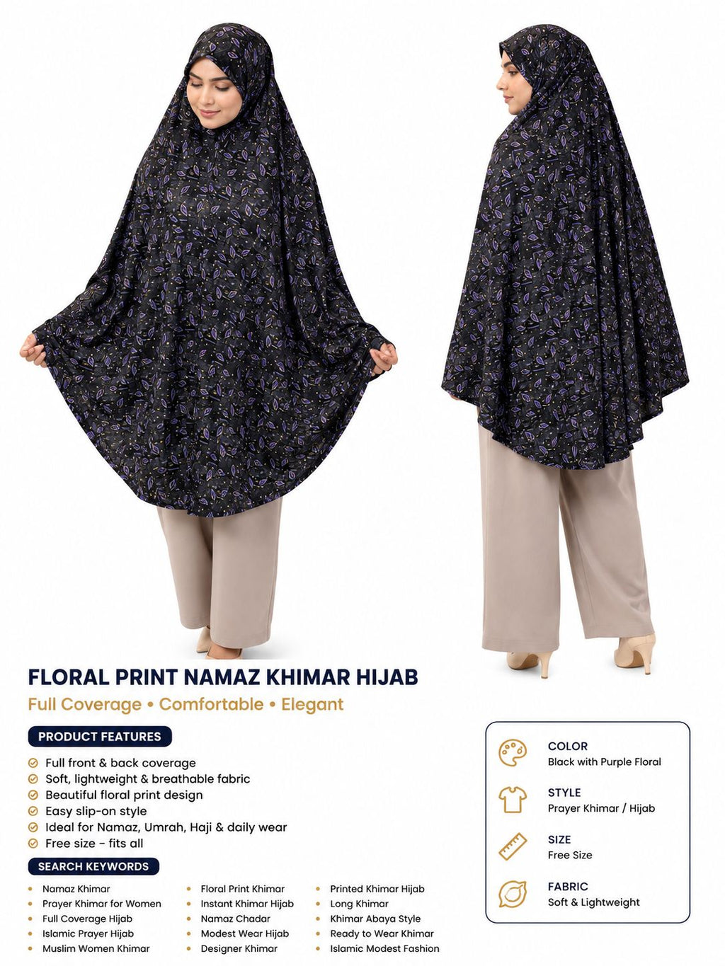Premium Printed Namaz Khimar Hijab for Women