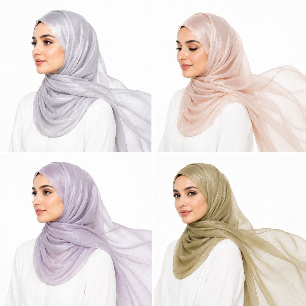 Premium Organza Shimmer Hijab Combo Pack of 4