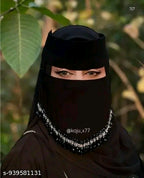 Premium Black Stone Lace Designer Niqab with Matching Hijab | Arabic Style Modest Islamic Face Veil for Women