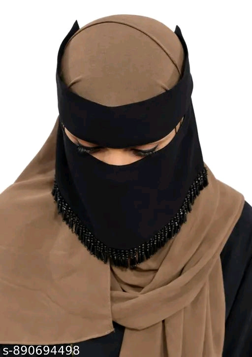 Premium Black Beaded Instant Naqab with Adjustable Headband | Modest Islamic Face Veil for Women | Soft Breathable Nose Patti Niqab