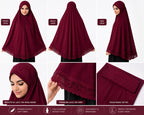 Ayeza Hijab Premium Burgundy Lace Prayer Khimar for Women | One Piece Full Coverage Namaz Hijab | Soft Breathable Islamic Salah Head Cover