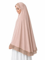 Premium Peach Lace Border Khimar for Women – Free Size Modest Hijab Prayer Wear