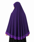Premium Premium Lycra Khimar with Scalloped Lace Border – Full Coverage Ready-to-Wear Hijab (Deep Purple)