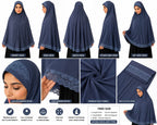 Women’s Premium Steel Blue Lace-Trimmed Hijab Khimar | Free Size Modest Prayer Wear