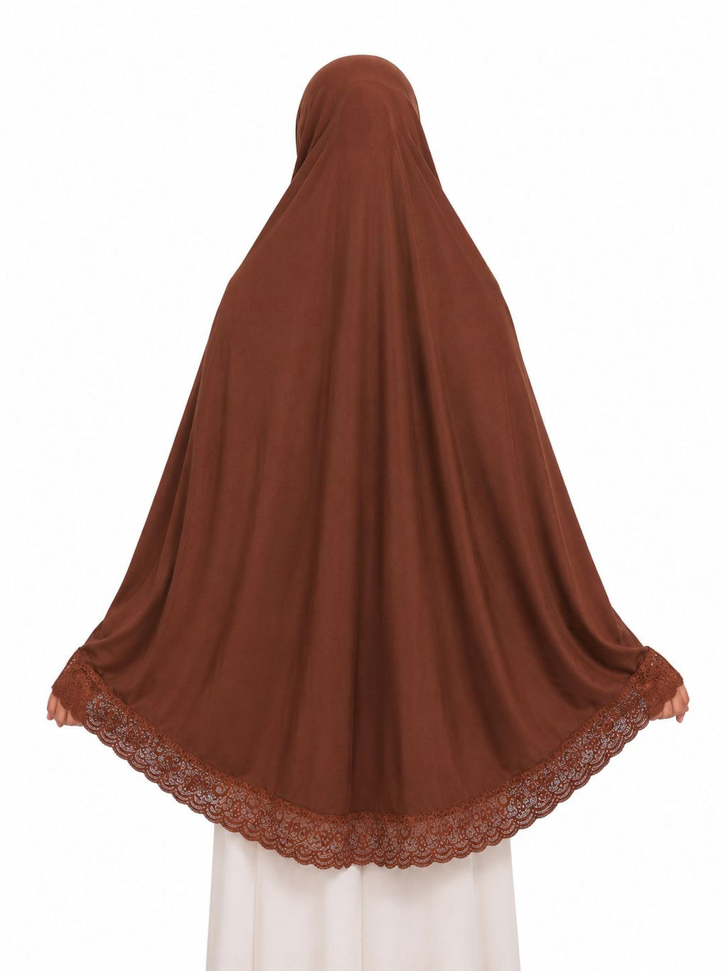 Premium Lace Border Instant Khimar Hijab for Women | Soft Flowing Prayer Khimar | Full Coverage Islamic Hijab | Elegant Modest Wear | Brown