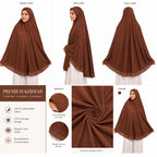 Premium Lace Border Instant Khimar Hijab for Women | Soft Flowing Prayer Khimar | Full Coverage Islamic Hijab | Elegant Modest Wear | Brown