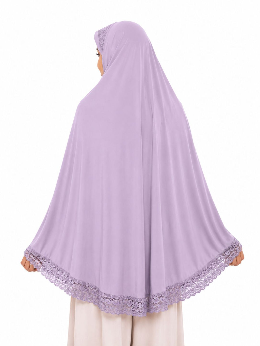 Premium Crochet Lace Khimar Hijab for Women | Instant Full Coverage Prayer Khimar | Soft Georgette Islamic Modest Wear | Lightweight Elegant Muslim Hijab | Lavender Lilac