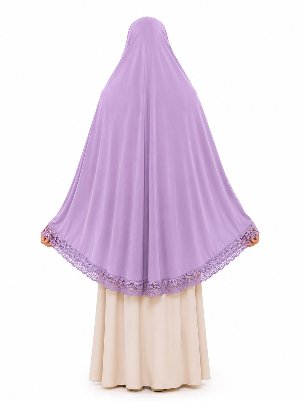 Premium Crochet Lace Khimar Hijab for Women | Instant Prayer Khimar | Soft Georgette Full Coverage Islamic Hijab | Lightweight Modest Wear | Lavender Pink