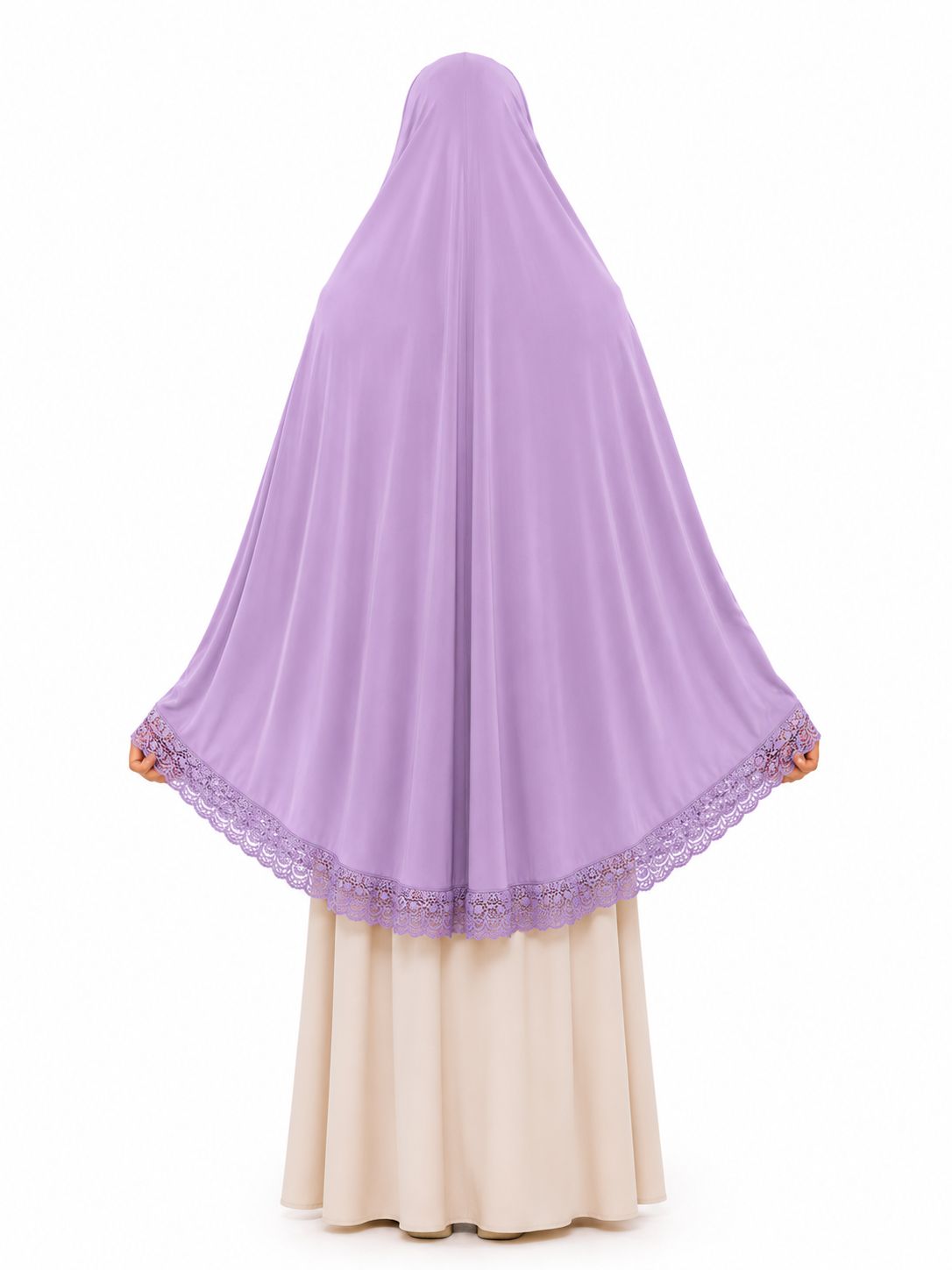 Premium Crochet Lace Khimar Hijab for Women | Instant Prayer Khimar | Soft Georgette Full Coverage Islamic Hijab | Lightweight Modest Wear | Lavender Pink