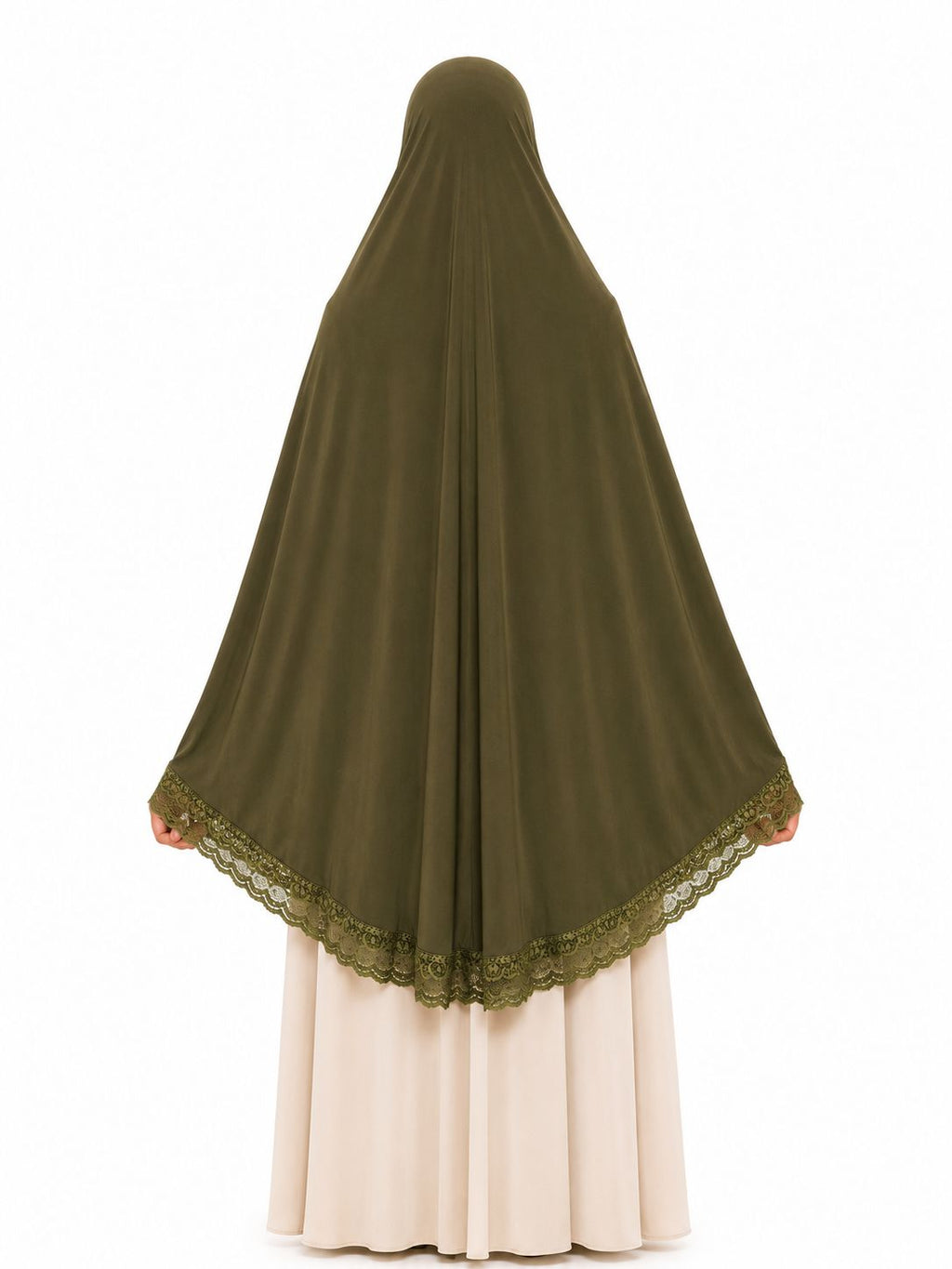 Premium Olive Green Crochet Lace Khimar Hijab for Women