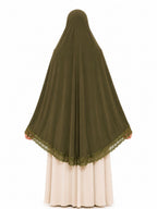 Premium Olive Green Crochet Lace Khimar Hijab for Women