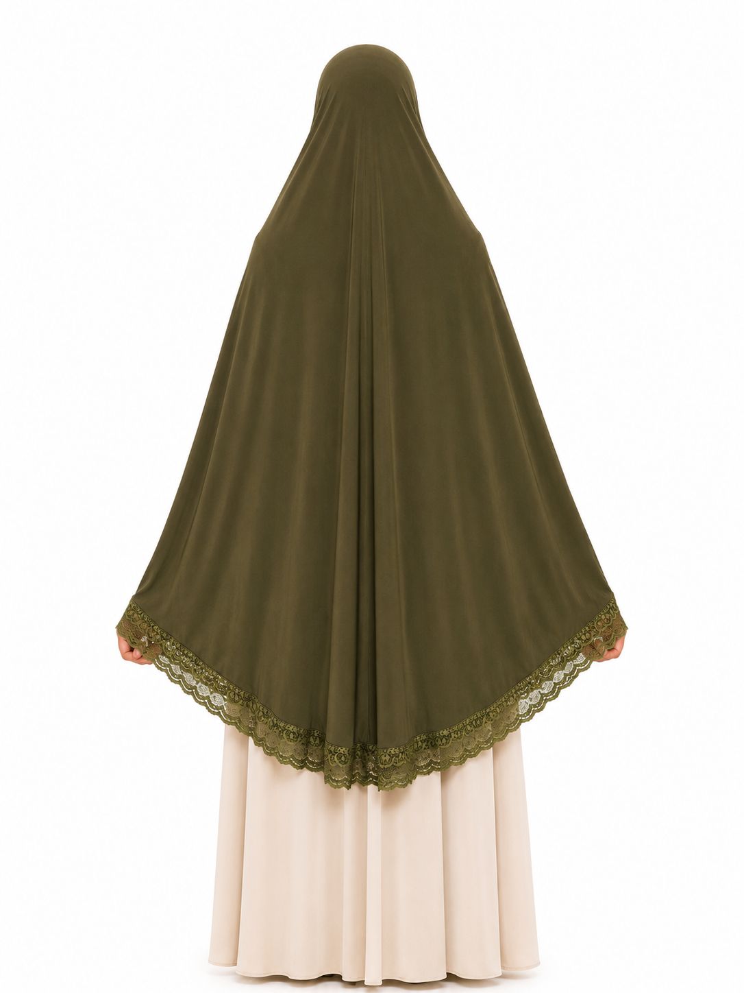 Premium Olive Green Crochet Lace Khimar Hijab for Women