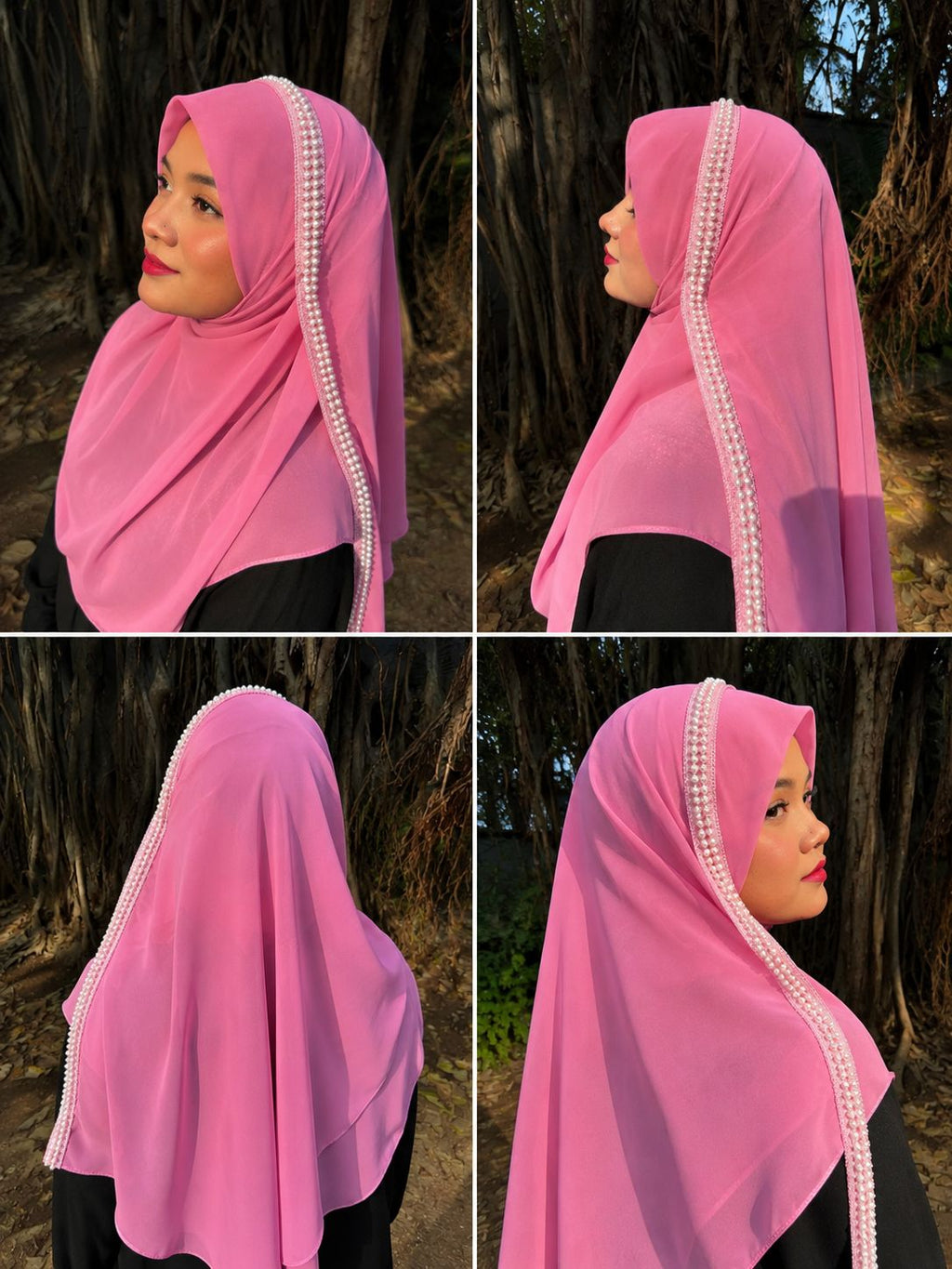 Premium Pink Lace Handwork Hijab