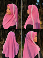Premium Pink Lace Handwork Hijab