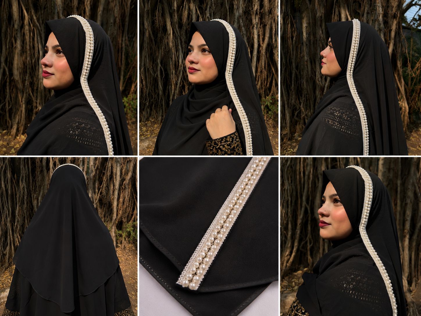 Premium Black Lace Handwork Hijab