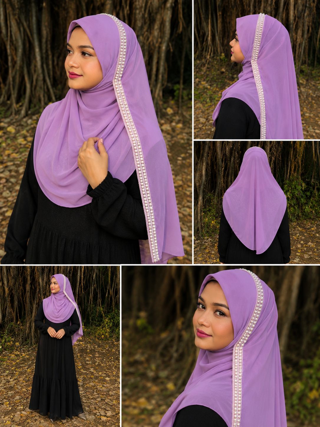 Premium Lilac Lace Handwork Hijab