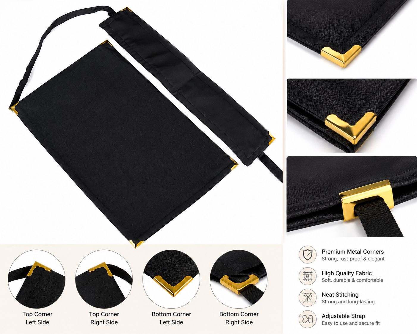Saudi Style Premium Black Niqab Nose Piece with Golden Accents & Stretchable Strap