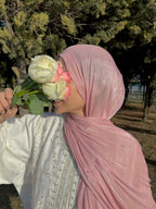 Rosy Glow Shimmer Organza Hijab
