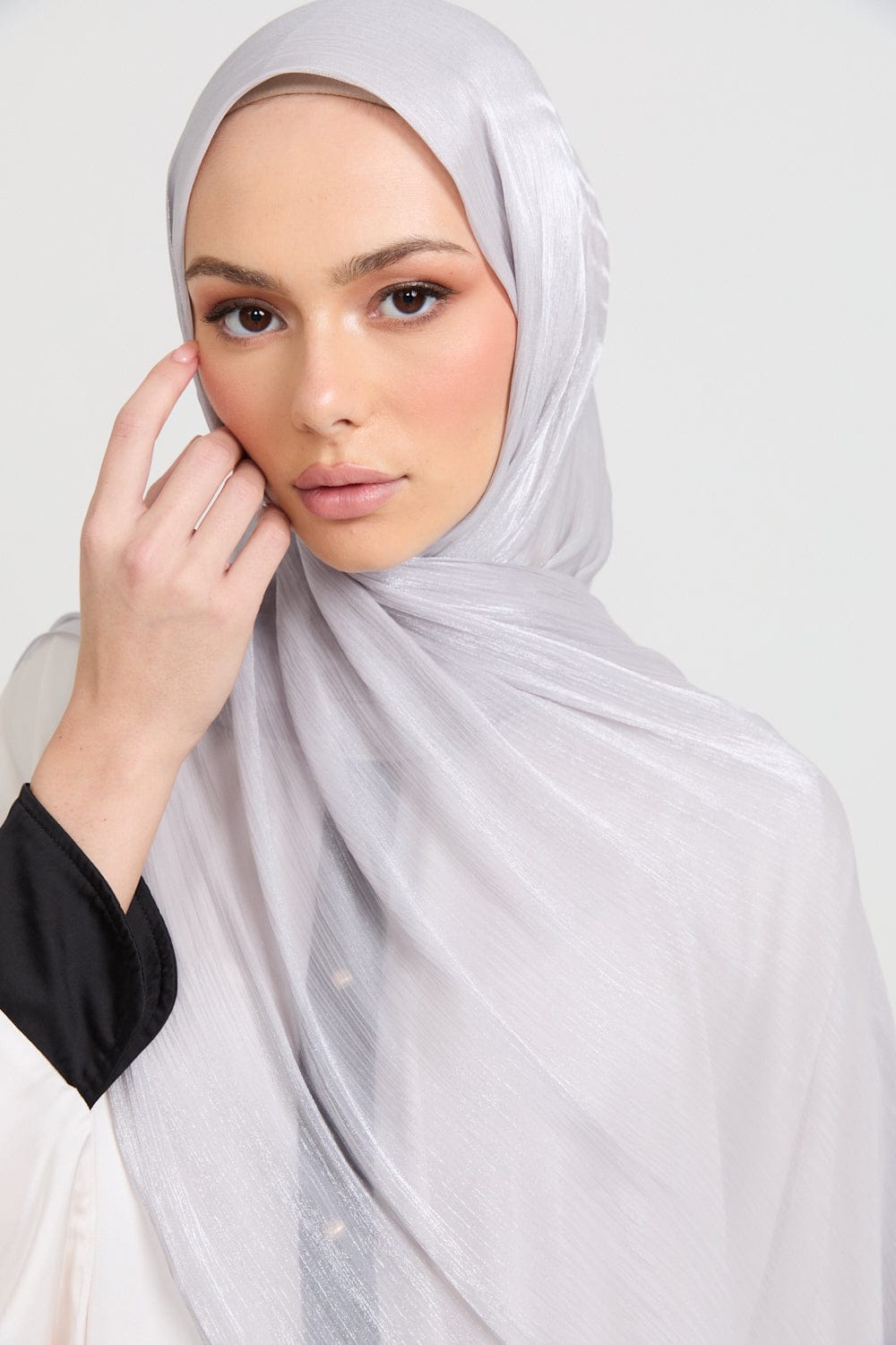 Premium Luxury Organza Hijab - Silver Mist