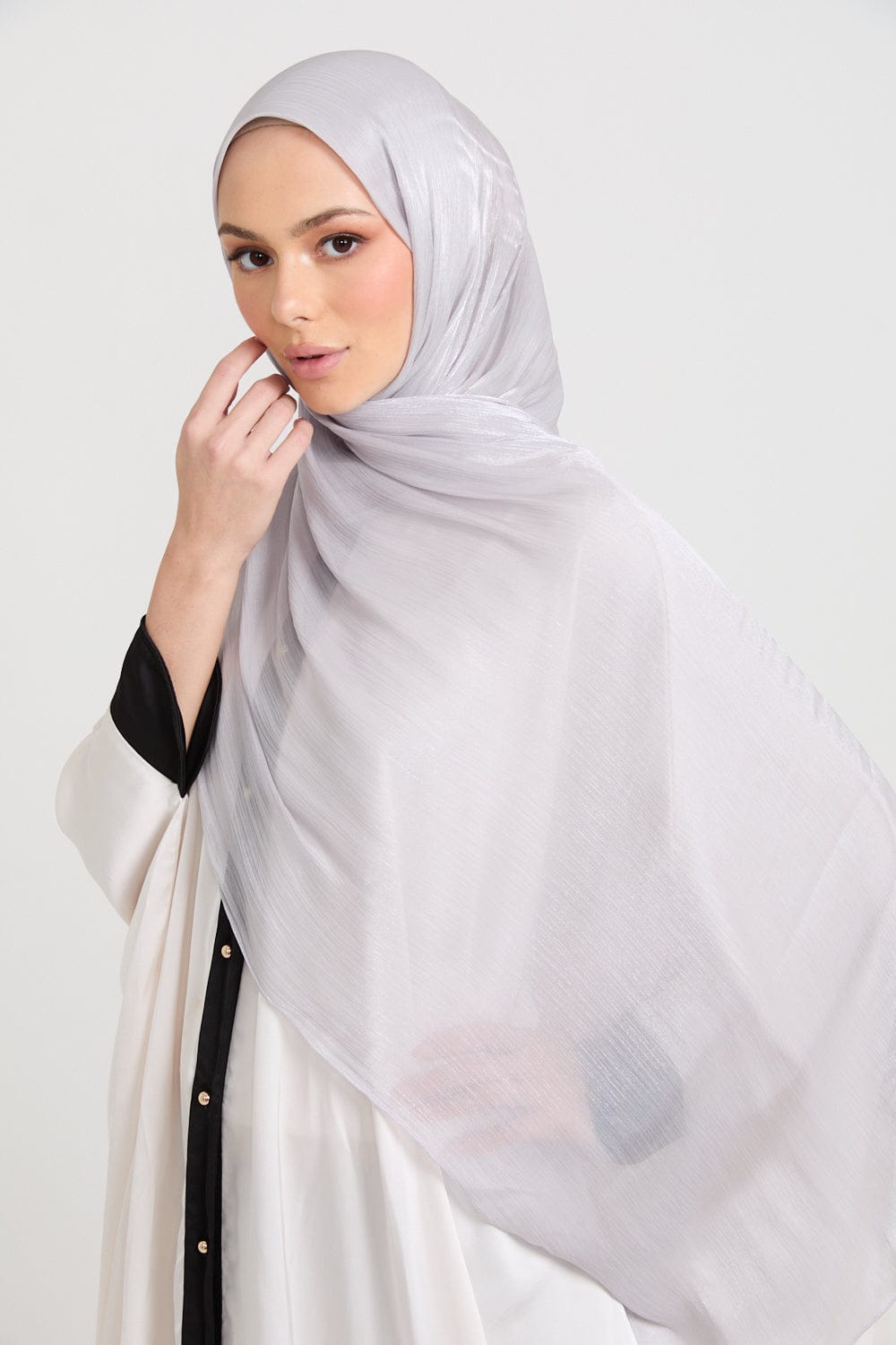 Premium Luxury Organza Hijab - Silver Mist