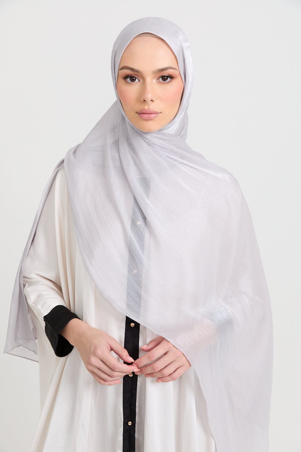 Premium Luxury Organza Hijab - Silver Mist