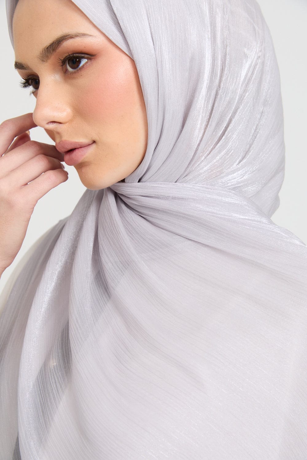 Premium Luxury Organza Hijab - Silver Mist