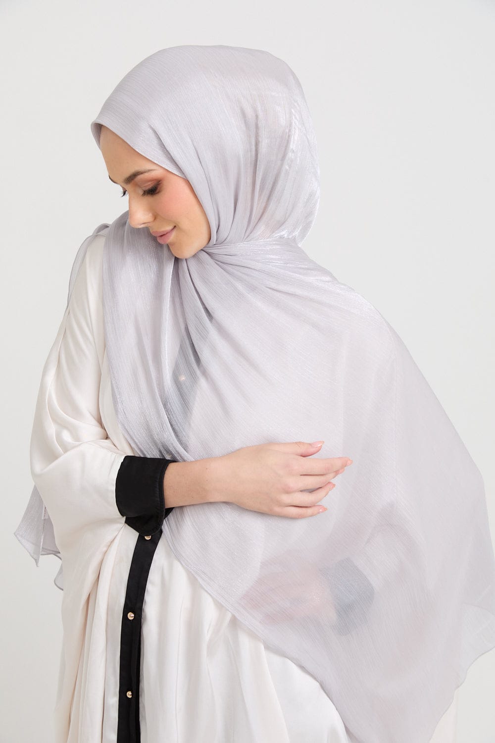 Premium Luxury Organza Hijab - Silver Mist