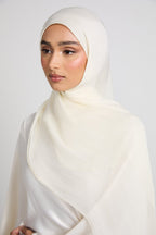 Premium Luxury Organza Hijab - Ivory White