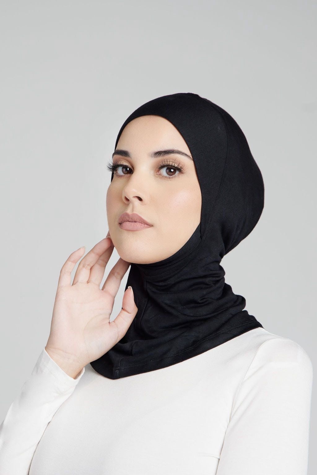 Women's Ninja Black Jersey Cap, Under Female Scarf Neck Covering Hijab Tube Cap