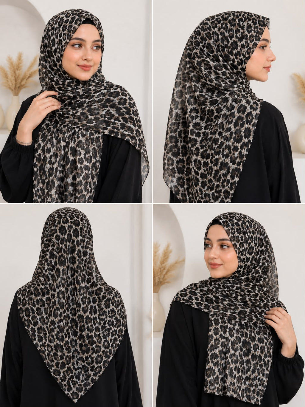 Premium Leopard Print Georgette Hijab | Soft Lightweight Printed Scarf | 185 × 75 cm