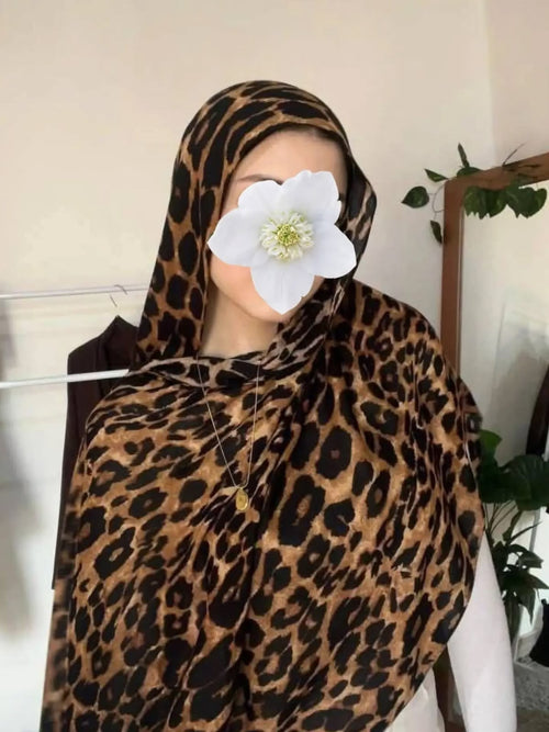 Ayeza Hijab Premium Leopard Print Georgette Hijab | Soft Lightweight Animal Print Scarf for Women (185 × 75 cm)