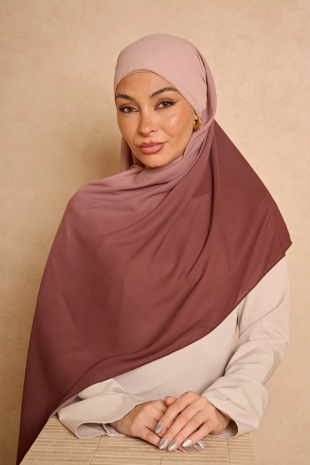 OMBRE CHIFFON SHAWL - SHADES OF Dusty mauve