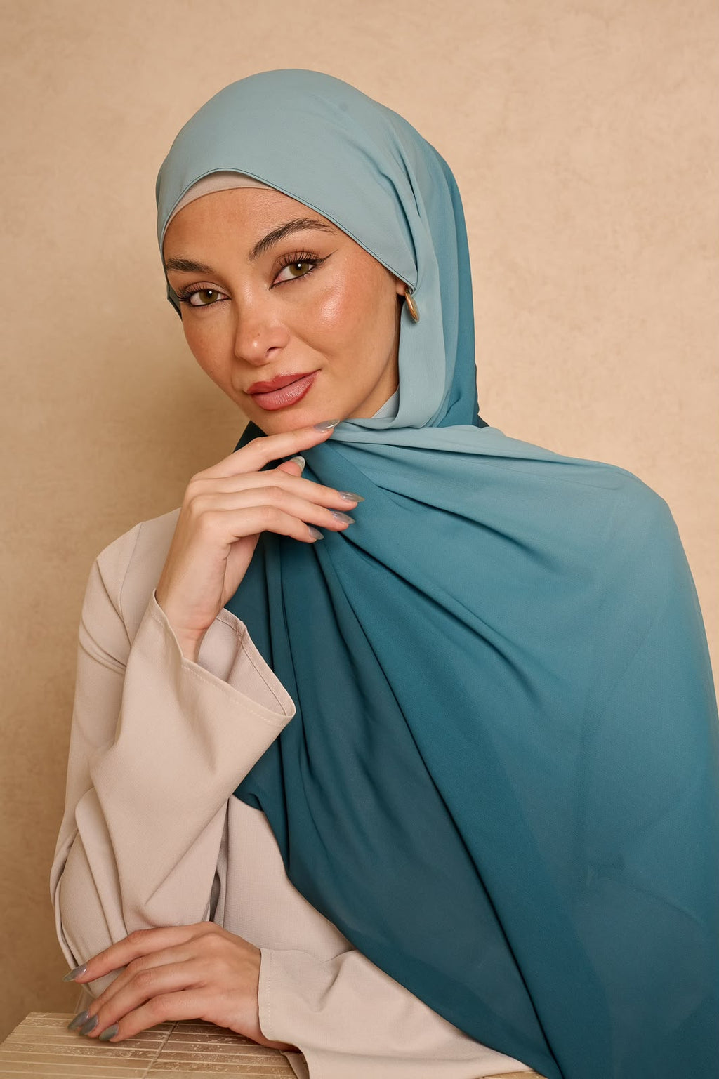 Ombré hijab - peacock green