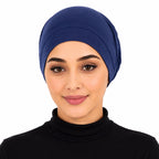 Premium Chiffon Inner Hijab Cap / Front-View Navy Blue Slip-On Under-Scarf