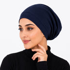 Premium Chiffon Inner Hijab Cap / Front-View Navy Blue Slip-On Under-Scarf