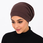 Premium Chiffon Inner Hijab Cap / Downward-Gaze Coffee Brown Slip-On Under-Scarf