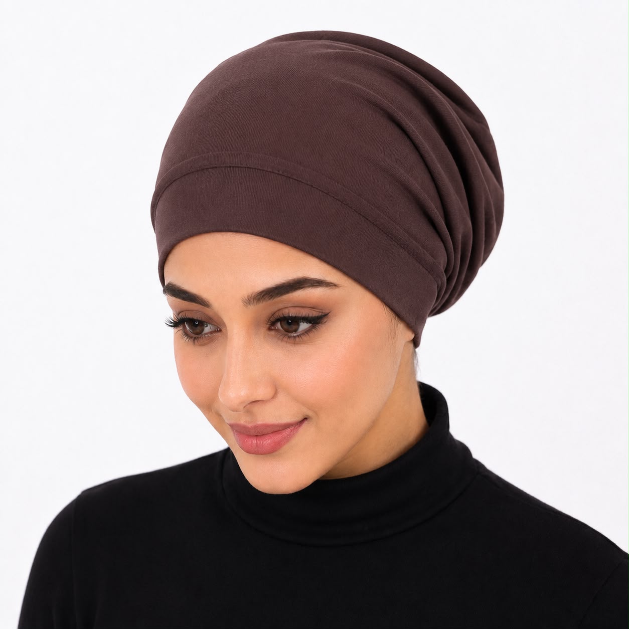 Premium Chiffon Inner Hijab Cap / Downward-Gaze Coffee Brown Slip-On Under-Scarf